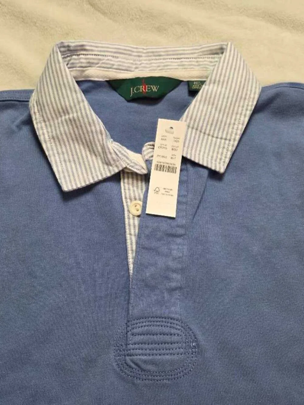 New M Tall J.Crew rugby shirt with striped oxford collar blue longsleve polo MT